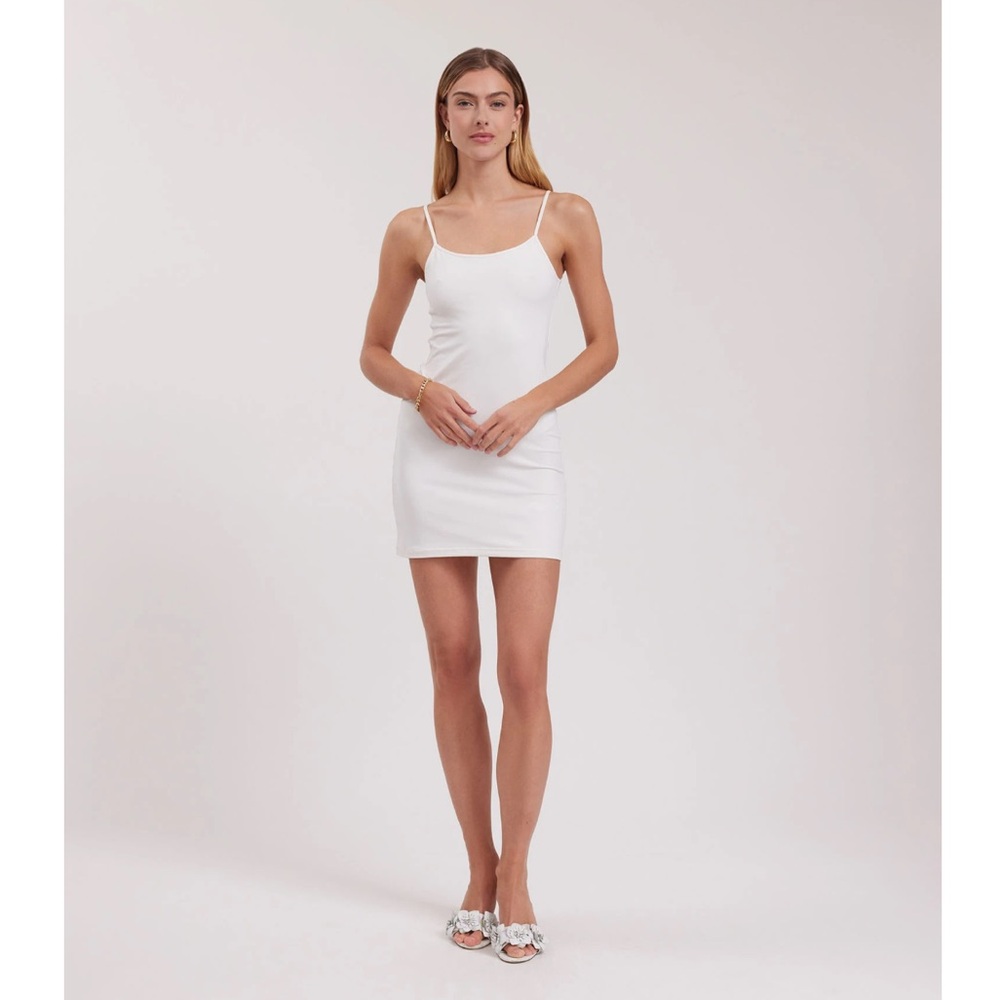 Anne Fontaine Sindy Camisole Dress White in Tactel Knit Thin Straps Stretch 38